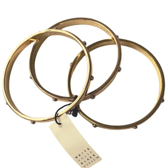 White House Black Market Stack of 3 Golden Bangles with Crystal Accents - Picture 3 of 10